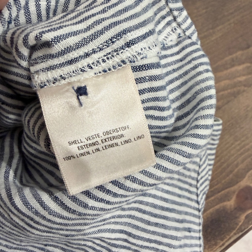 Faherty Womens Sleeveless Linen Blend Striped Button Down Shirt Blue Cream Med - Picture 7 of 7